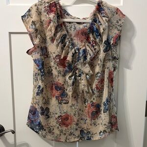 a.n.a Floral Ruffle Blouse - Cream, Red, Blue